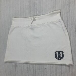 Hank Made in Hollywood White Mini‎ Skirt Raw Hem Rhinestone Logo Casual